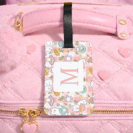 Personalized Letter Tea Bookish Cat Traveler Pink Bagagelabel