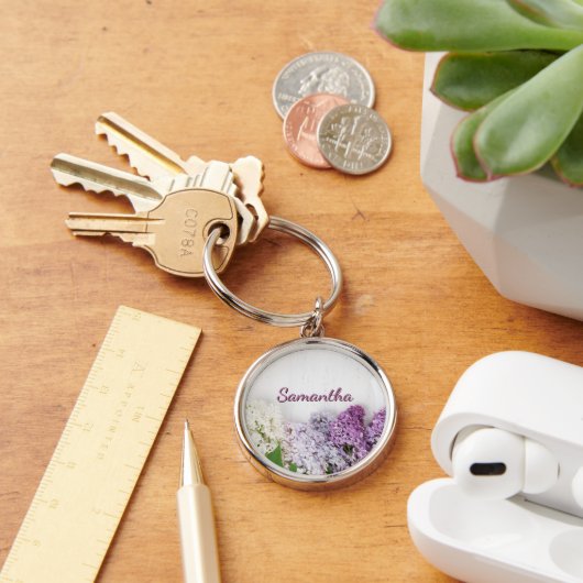 Personalized Lilac Keychain | Spring Name Keychain (Bureau)