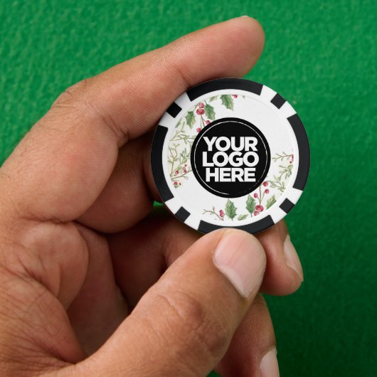 Personalized Logo and Text Holly Berry Christmas Poker Chips (Hand)