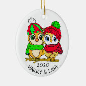 Personalized Lovebirds Owls Christmas Keramisch Ornament (Rechts)