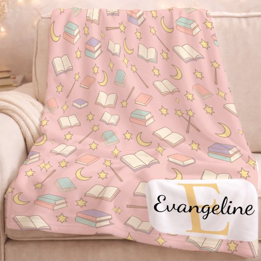 Personalized Magical Book Aesthetic Pattern Pink Fleece Deken
