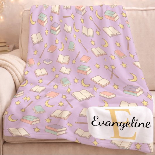 Personalized Magical Book Aesthetic Pattern Purple Fleece Deken