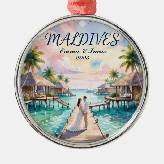 Personalized Maldives Honeymoon Metalen Ornament (Voorkant)