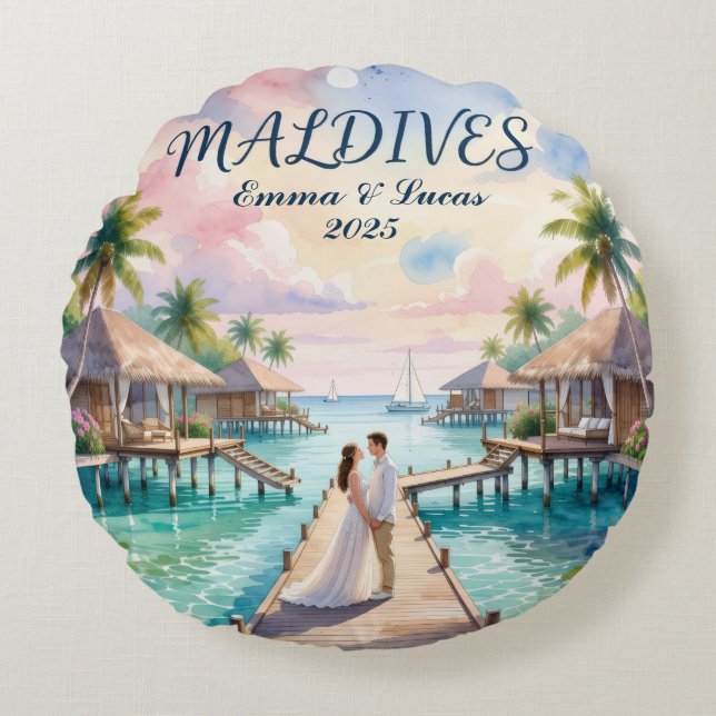 Personalized Maldives Honeymoon Rond Kussen (Voorkant)