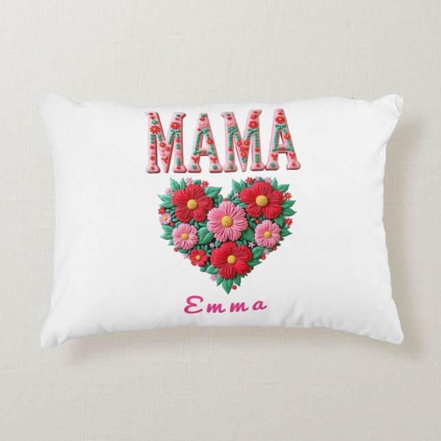 Personalized Mama Heart Floral Custom Gift Accent Kussen (Voorkant)