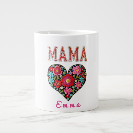 Personalized Mama Heart Floral Custom Gift Extra Grote Beker (Voorkant)