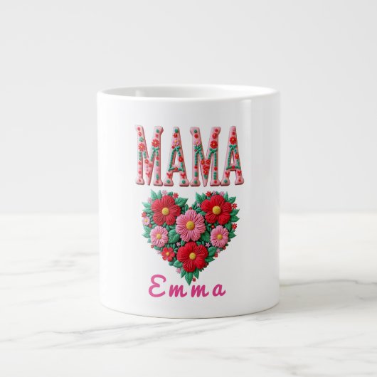 Personalized Mama Heart Floral Custom Gift Extra Grote Beker (Voorkant)