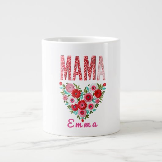 Personalized Mama Heart Floral Custom Gift Extra Grote Beker (Voorkant)