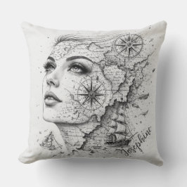 Personalized Map Compass Woman Art Vintage Chic Kussen