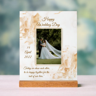 Personalized Marble & Gold Wedding Acryl Bord