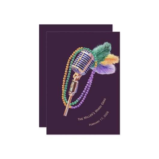 Personalized Mardi Gras Jazz Party Invitation (Devant/Arrière en situation)