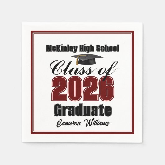 Personalized Maroon Class of 2026 Graduation Party Servet (Voorkant)