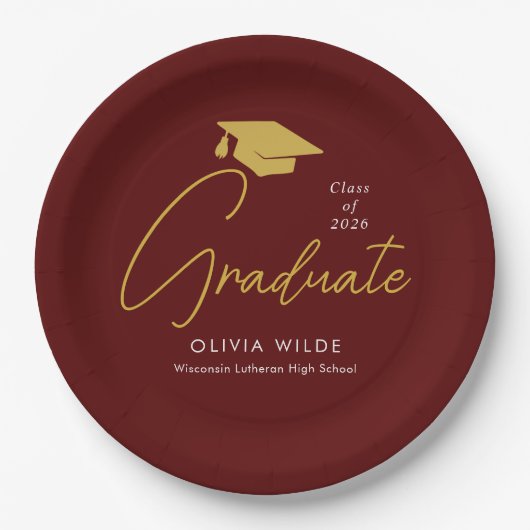 Personalized Maroon Grad Plates – Party Ready Papieren Bordje (Voorkant)