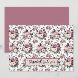 Personalized Mauve Floral Botanical Note Card Notitiekaartje