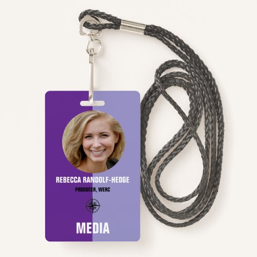 Personalized Media ID Badge / Photo, Name & Title (Devant avec lanière)