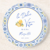 Personalized Mediterranean Tile Newlywed Home Zandsteen Onderzetter (Voorkant)
