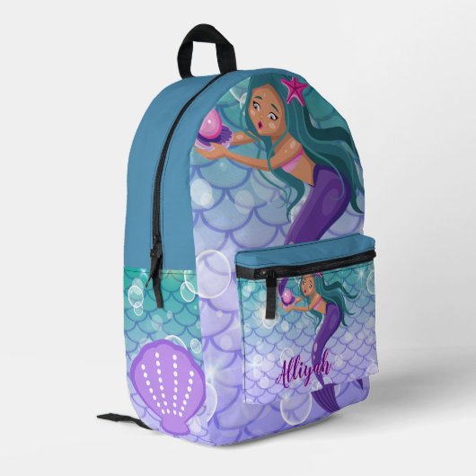 Personalized Mermaid Azure Bedrukte Rugzak (Achterkant Hoek Links)