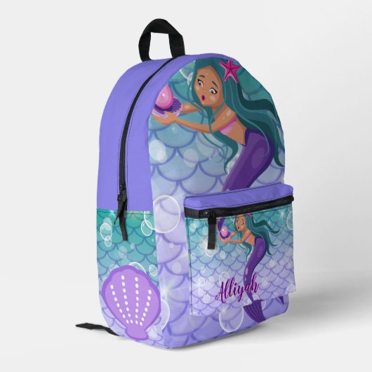 Personalized Mermaid Lilac Bedrukte Rugzak (Achterkant Hoek Links)