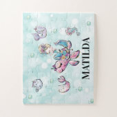 Personalized mermaid & sea animals puzzle for girl (Vertical)