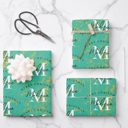 Personalized Merry Christmas Copper Monogram  Inpakpapier Vel (Voorkant)