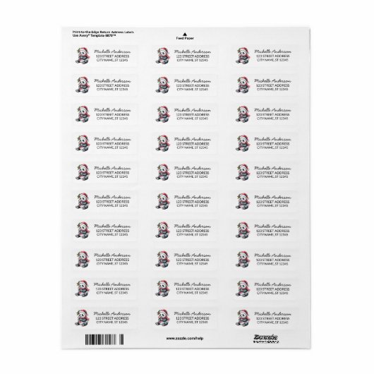 Personalized Merry Christmas Cute Panda Bear Etiket (Full Sheet)