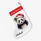 Personalized Merry Christmas Cute Panda Bear Kleine Kerstsok (Achterkant (Hangend))