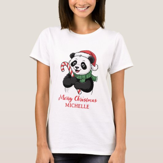 Personalized Merry Christmas Cute Panda Bear T-shirt (Voorkant)