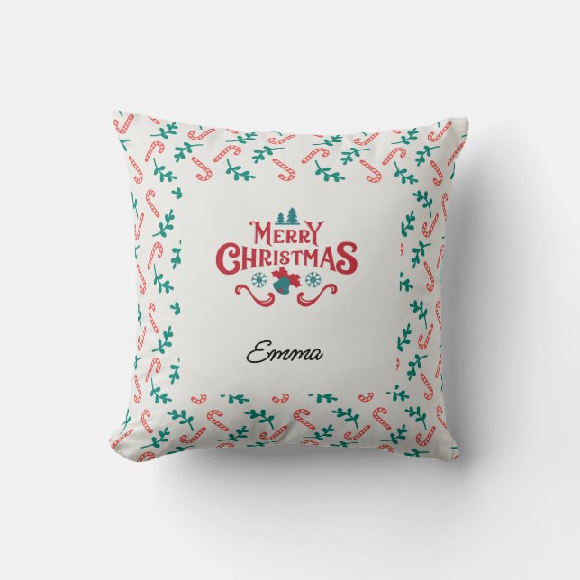 Personalized Merry Christmas Name Holiday Pillow Kussen (Voorkant)
