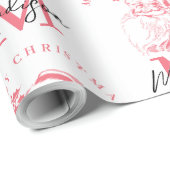 Personalized Merry Christmas Pink Santa Monogram Cadeaupapier (Rol Hoek)