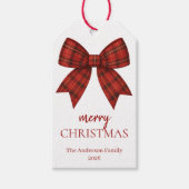 Personalized Merry Christmas | Red Plaid Bow Cadeaulabel (Voorkant)