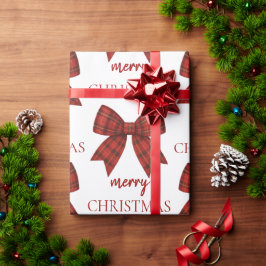 Personalized Merry Christmas | Red Plaid Bow Cadeaupapier