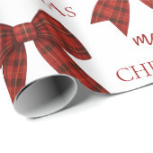 Personalized Merry Christmas | Red Plaid Bow Cadeaupapier (Rol Hoek)