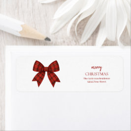 Personalized Merry Christmas | Red Plaid Bow Etiket