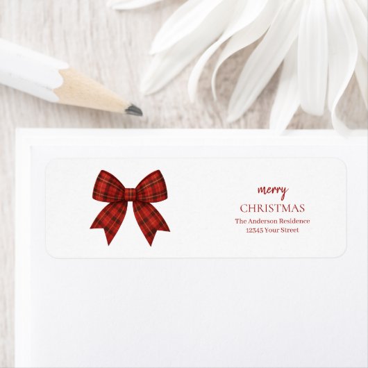 Personalized Merry Christmas | Red Plaid Bow Etiket (Insitu)