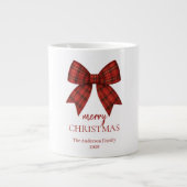 Personalized Merry Christmas | Red Plaid Bow Extra Grote Beker (Voorkant)