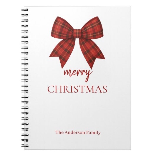 Personalized Merry Christmas | Red Plaid Bow Notitieboek (Voorkant)