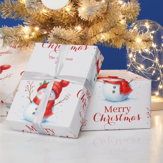 Personalized Merry Christmas Snowman Custom Year  Cadeaupapier (Feestdagen)
