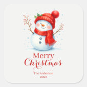 Personalized Merry Christmas Snowman Custom Year  Vierkante Sticker (Voorkant)