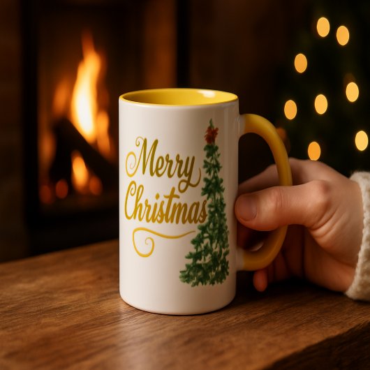 : Personalized Merry Christmas Tree Watercolor Mug