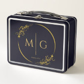 Personalized Metal Lunch Box with Floral Monogram (Devant)