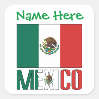 Personalized Mexico Flag Square Label