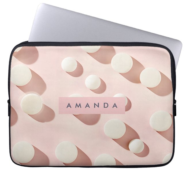 Personalized Minimal Blush Pink Circles Style Laptop Sleeve (Voorkant)