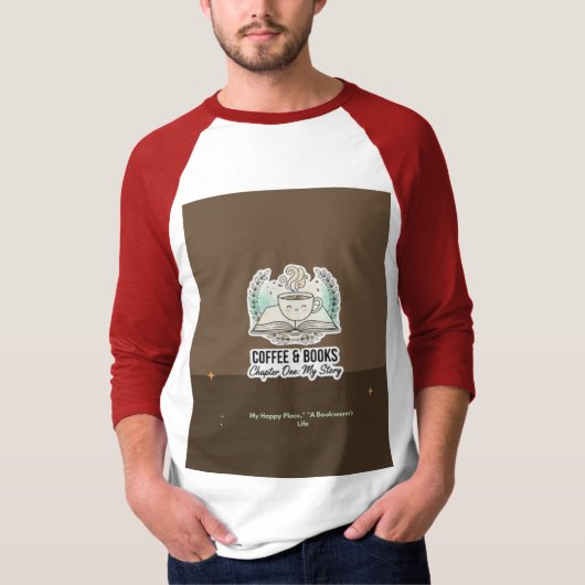 Personalized Minimalist Coffee & Books T-Shirt | E (Devant)