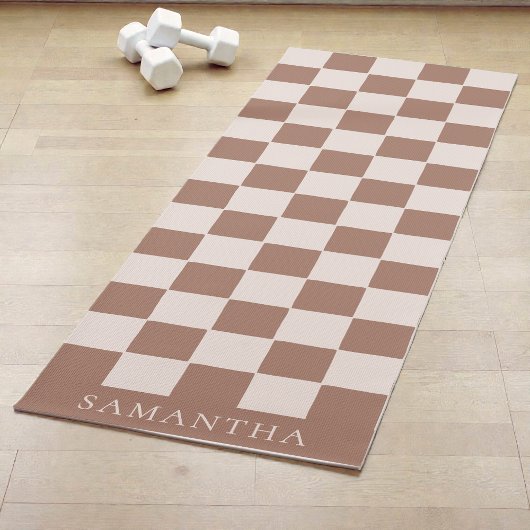 Personalized Modern Brown Simple Checkered Pattern Yogamat