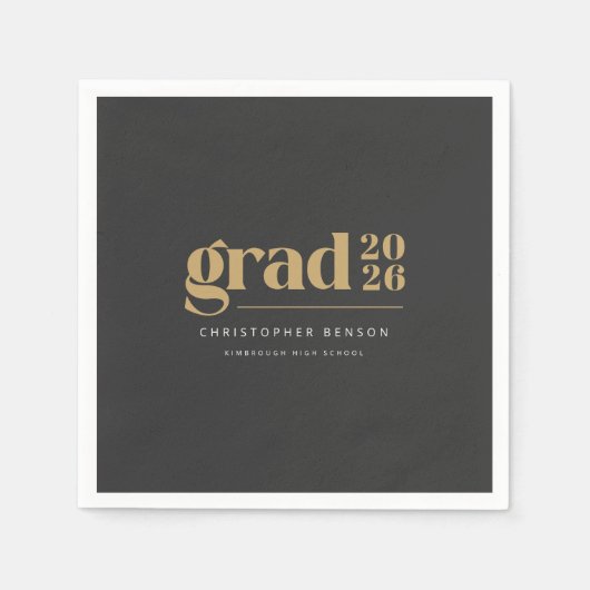 Personalized Modern Charcoal Gold 2026 Graduation Servet (Voorkant)