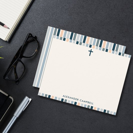 Personalized Modern Christian Striped Cross Notitiekaartje