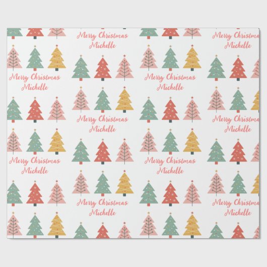 Personalized Modern Christmas Pink Pine Tree       Cadeaupapier (Vlak)