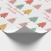Personalized Modern Christmas Pink Pine Tree Cadeaupapier (Hoek)