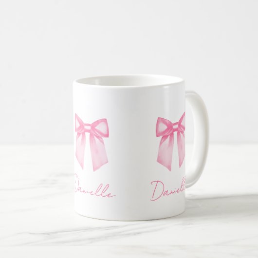 Personalized Modern Elegant Pink Bow Name Mug (Devant droit)