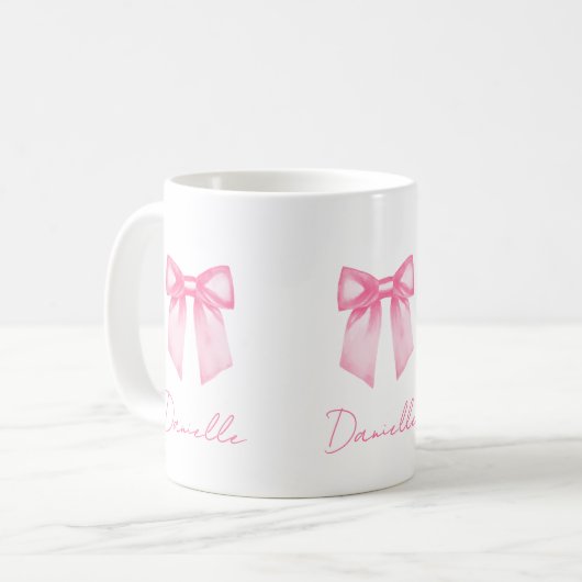 Personalized Modern Elegant Pink Bow Name Mug (Devant gauche)